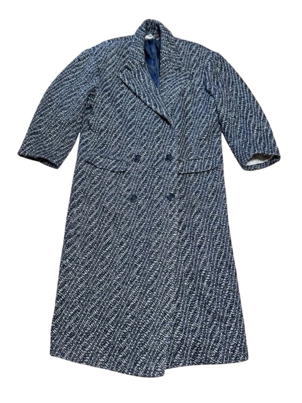 Vtg Peabody House Long Wool Overcoat Sz 6 Black Gray Double Breasted Romania
